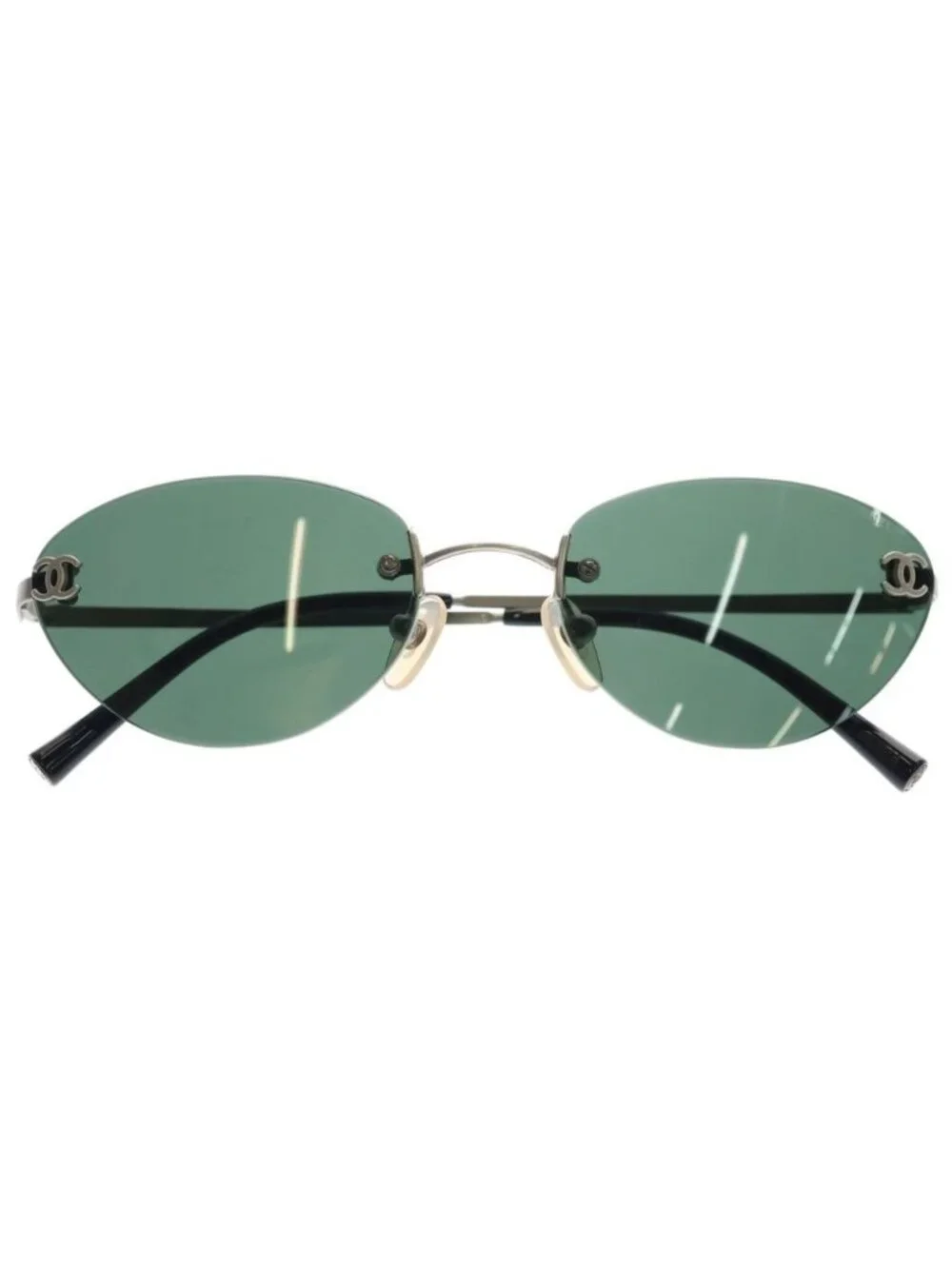 Chanel CC Logo Sunglasses Rimless Green Lens Eyewear